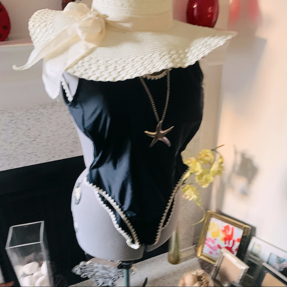 Black And White Trim Scoop Back One Piece